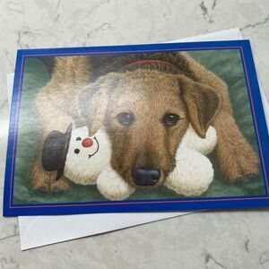 Puppy Dog with Snowman Toy The Gift 2004 Shane Dimmick Holiday Greeting Card